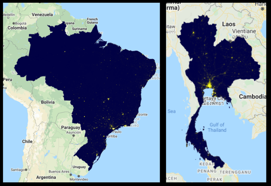 Brazil and Thailand Average Radiance